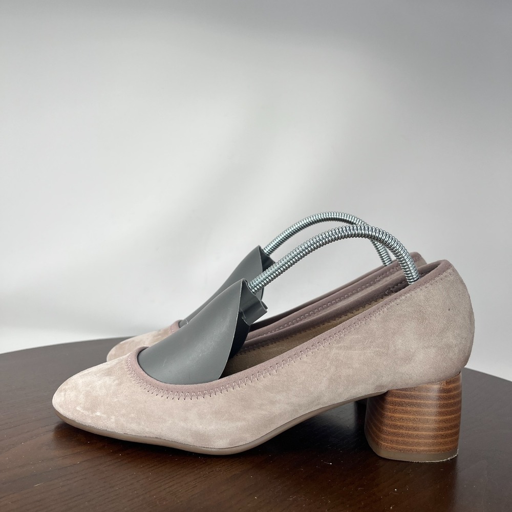 Earth Etrellia Pump‎ Shoes Women's 8M Gray Suede Slip On Almond Toe Block Heel